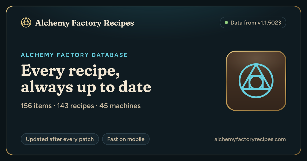 All 143 Recipes by Machine & Tier · Alchemy Factory Recipes