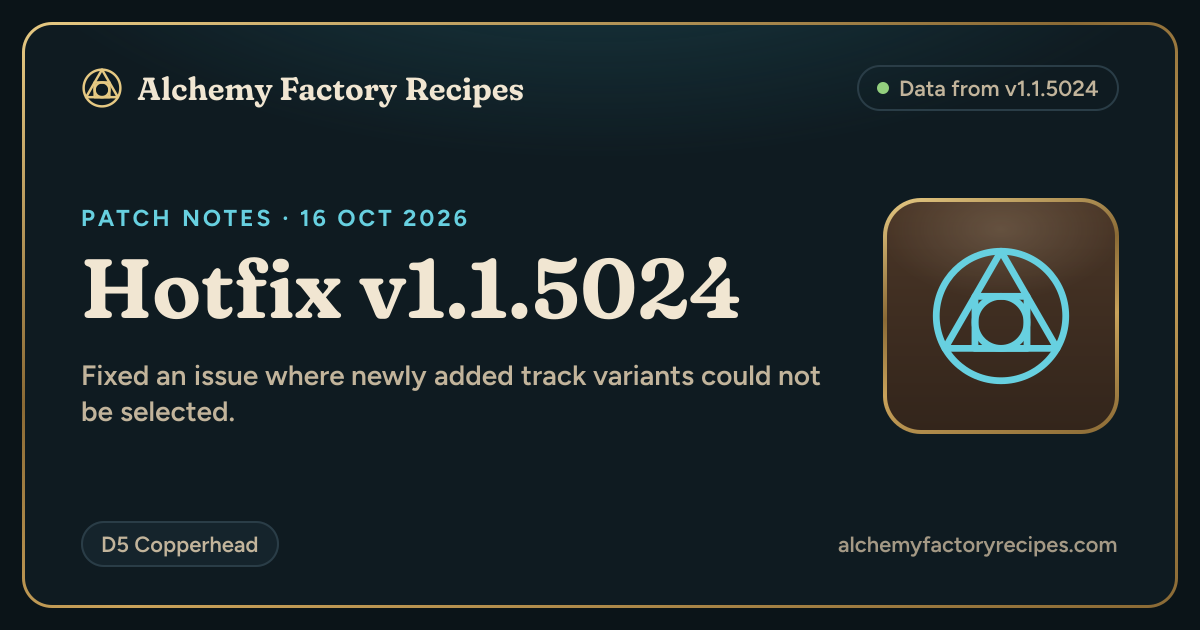 1.1.5024 Patch Notes & Changes · Alchemy Factory Recipes